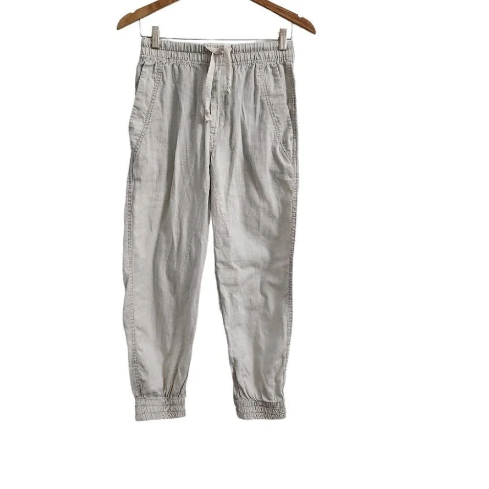 Zara Joggers Womens XS Cream Liken High-Rise Drawstring Lightweight Pants Beach